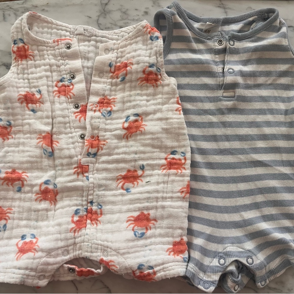Baby Romper Set with Crabs and Stripes